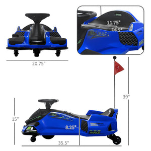 English Elm Aosom Kids Battery Powered Drift Kart with Led Lights Music and Slow Start Feature Blue W2225P217182