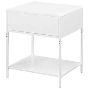 English Elm Duncan White 1-Drawer Nightstand with Radio Weave Cane Front, Black Steel Frame & Laminate Top B062P299872