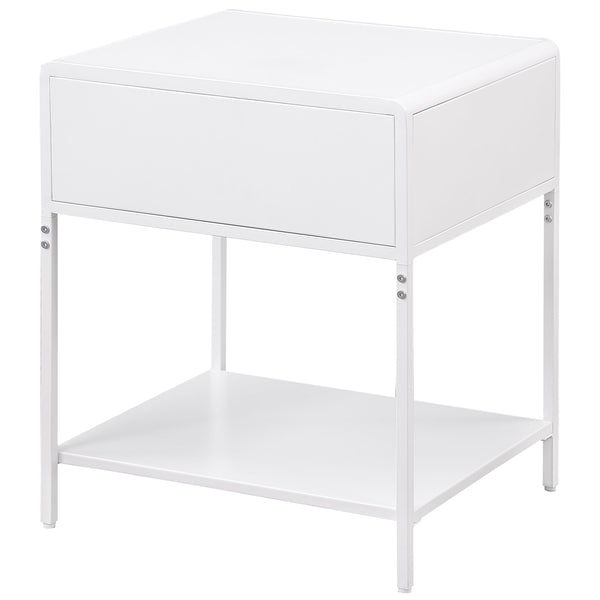 English Elm Duncan White 1-Drawer Nightstand with Radio Weave Cane Front, Black Steel Frame & Laminate Top B062P299872