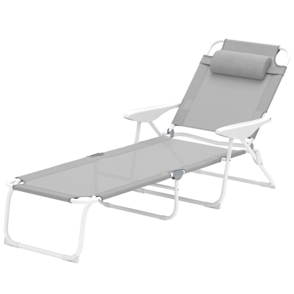 English Elm Outdoor Folding Chaise Lounge with Mesh Fabric Steel Frame and Adjustable Backrest T3971P445638