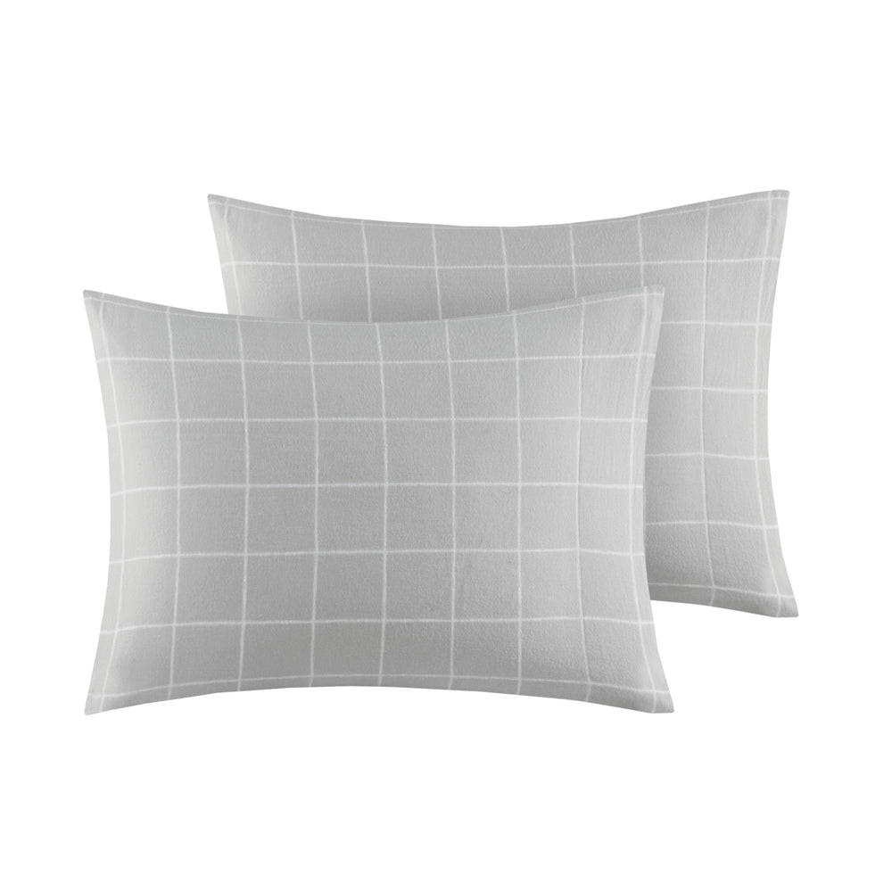 JLA Home True North by Sleep Philosophy - 100% Cotton True North Brushed Flannel Sheet Set — Grey Windowpane, 160gsm Midweight, Cozy & Durable TN20-0613
