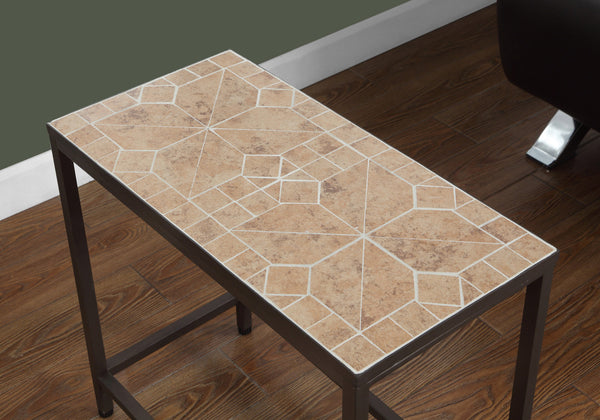 English Elm Accent Tile Top Side Table for Living Room & Bedroom — Terracotta Brown Ceramic Look, Sturdy Metal Frame B2710P219210