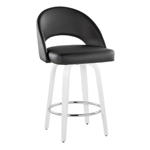 English Elm Fixed-height Swivel Counterstools Faux Leather Padded Seat Chrome Footrest Set of 2 Black B202S01846