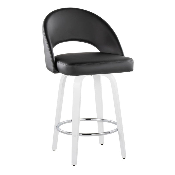 English Elm Fixed-height Swivel Counterstools Faux Leather Padded Seat Chrome Footrest Set of 2 Black B202S01846