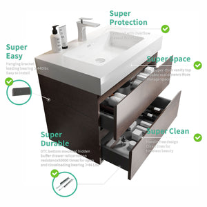 English Elm Alice 36" Walnut Floating Bathroom Vanity With Integrated Sink - Modern Design, Ample Storage Space! W1865S00018