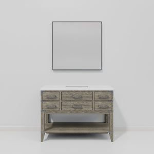 English Elm Grey Oak Single Bath Vanity With White Quartz Top & 46-Inch Mirror – Modern Storage & Style Upgrade B2731S01529