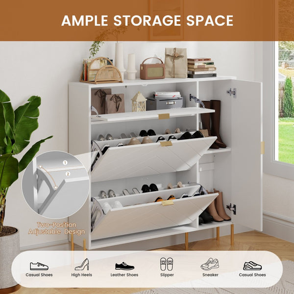 English Elm Mdf Herringbone Shoe Cabinet Gold Hardware Entryway Organizer Holds 16 Pairs White T3609P482837