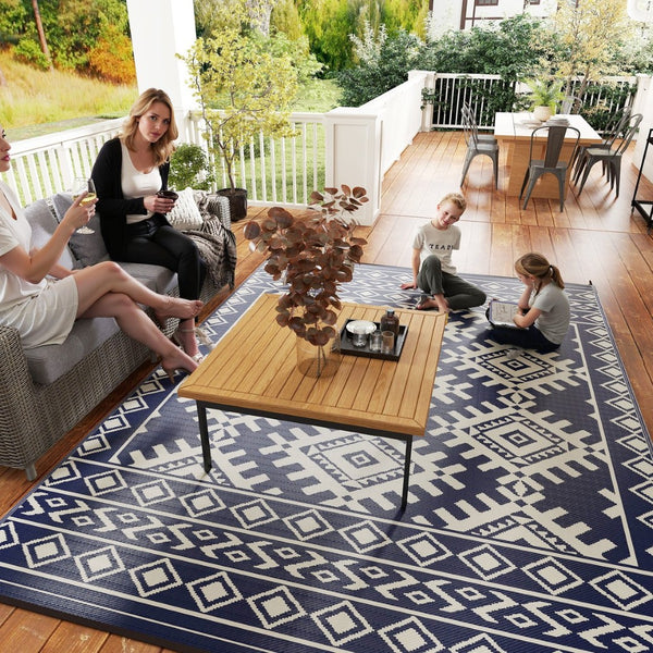 English Elm Outsunny Reversible Polypropylene Outdoor Rug Geometric Pattern Waterproof Patio Camping W2225P485554