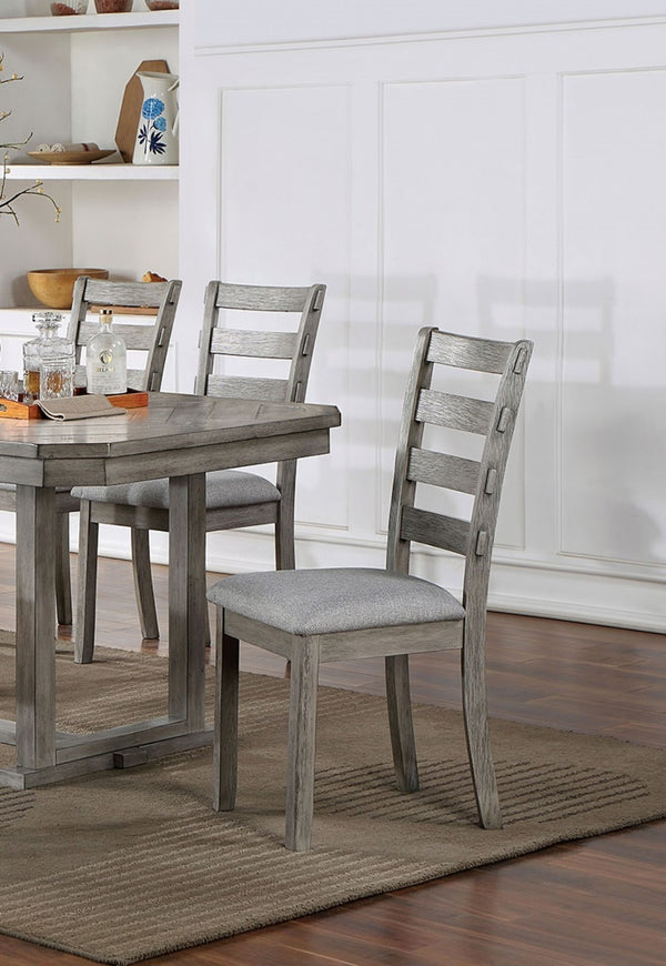 English Elm Gray Padded Dining Chairs Set of 2 — Linen-Look Ladder Back Side Chairs, Rustic Wire-Brush Finish, Comfortable Seating B011P246316