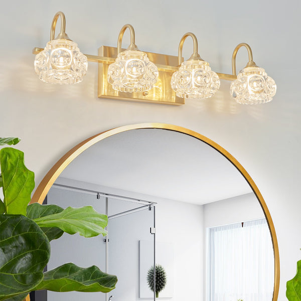 English Elm 23" Modern Crystal Bathroom Vanity Light 4-Light Wall Sconce with Clear Glass Shades, Elegant Iron Finish Gold W2312P374824