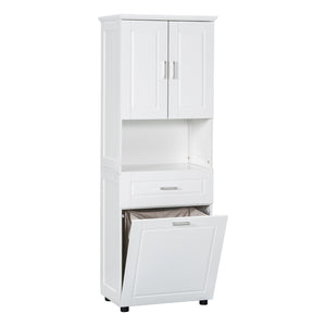 English Elm Tall Bathroom Cabinet with Tilt-Out Laundry Hamper, Adjustable Shelves, Anti-Tip Design & Large Storage White WF323481AAK