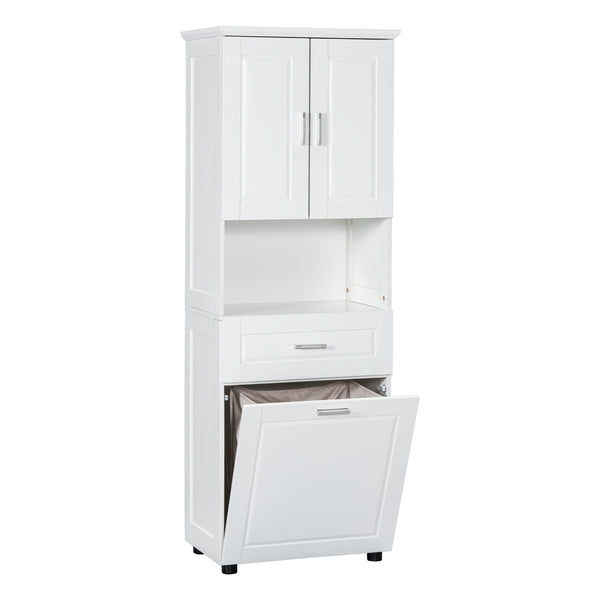 English Elm Tall Bathroom Cabinet with Tilt-Out Laundry Hamper, Adjustable Shelves, Anti-Tip Design & Large Storage White WF323481AAK