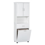 English Elm Tall Bathroom Cabinet With Laundry Basket, Large Storage Space Tilt-Out Laundry Hamper and Upper Storage Cabinet, White