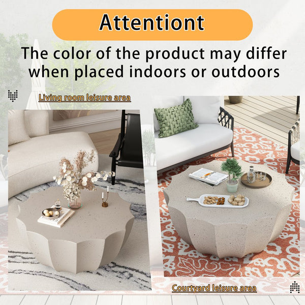 English Elm 35.43" Modern Waterproof Cement Coffee Table – Durable MgO Design, 220lb Capacity, Indoor & Outdoor Stylish Centerpiece White W757P246394