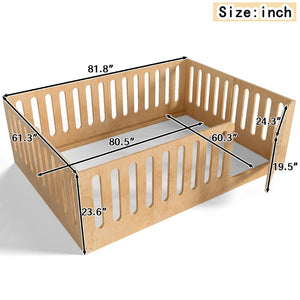 English Elm Queen Solid Pine Montessori Floor Bed for Kids with House Frame and Built-in Door Natural W5305P420640