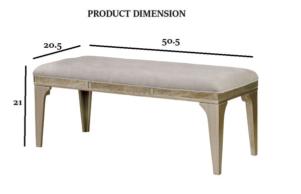 English Elm Transitional Tufted Upholstery Bench 50.5"W Flannel Cushion Silver-Gray Finish Elegant Seating B011P366760