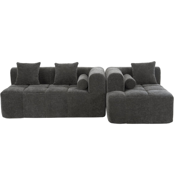 English Elm 101.2" Modern Sectional Sofa Full-Compressed Modular Couch with Deep Seating, Tufted Chenille Fabric, Pillows Included Grey N719S001890E