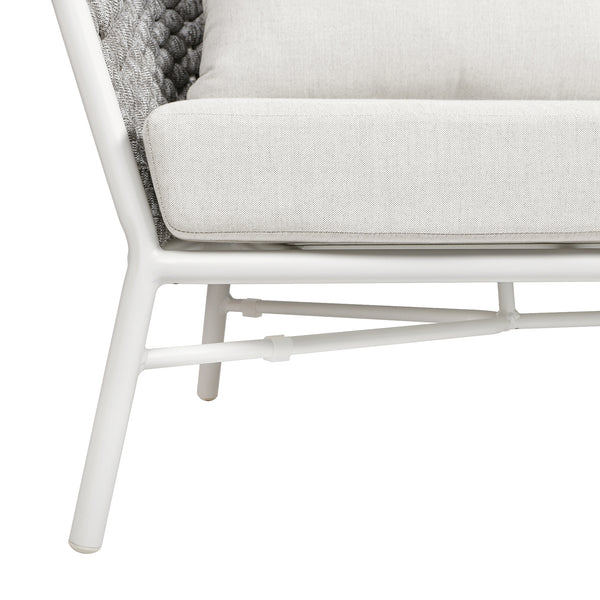 English Elm Jennifer Taylor Home - Rowan 63.5" Rope Barrel Back Loveseat Sofa - Optic White Acrylic, Weatherproof, Removable Cushions, Aluminum Frame B2719P245981