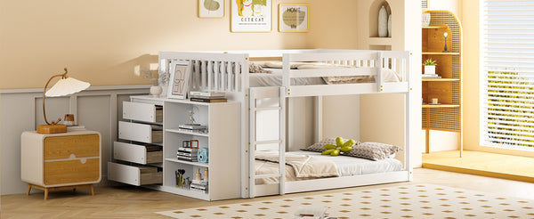 English Elm Full Over Bunk Bed with Four Drawers Three Shelves Pine and Mdf Kids Frame White LT000267AAK-1