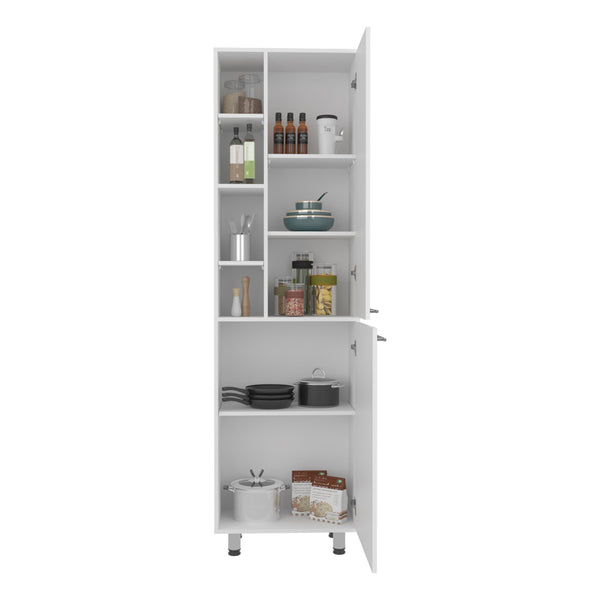English Elm Burton Kitchen Pantry Cabinet with 2 Doors, Adjustable & Side Shelves, White Compact Storage Organizer B200P362038
