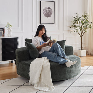 English Elm 55''L Chenille Foam Single Swivel Chair with Plush Backrest Pillow, 360° Smooth Recline for Living Room Lounge Comfort Green W834S00354