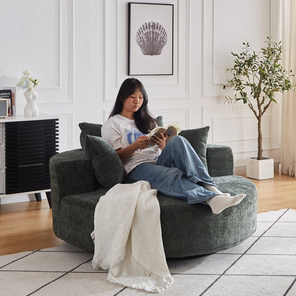 English Elm 55''L Chenille Foam Single Swivel Chair with Plush Backrest Pillow, 360° Smooth Recline for Living Room Lounge Comfort Green W834S00354