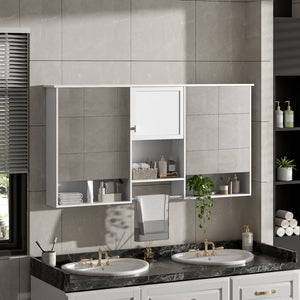 English Elm 55 Inch Wall Mount Medicine Cabinet Dual Mirrored Doors Soft Close Bathroom Vanity Storage N710P401336K