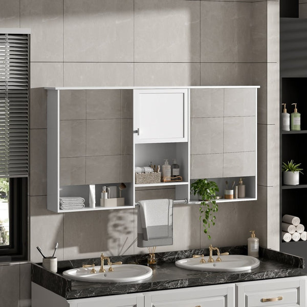 English Elm 55 Inch Wall Mount Medicine Cabinet Dual Mirrored Doors Soft Close Bathroom Vanity Storage N710P401336K