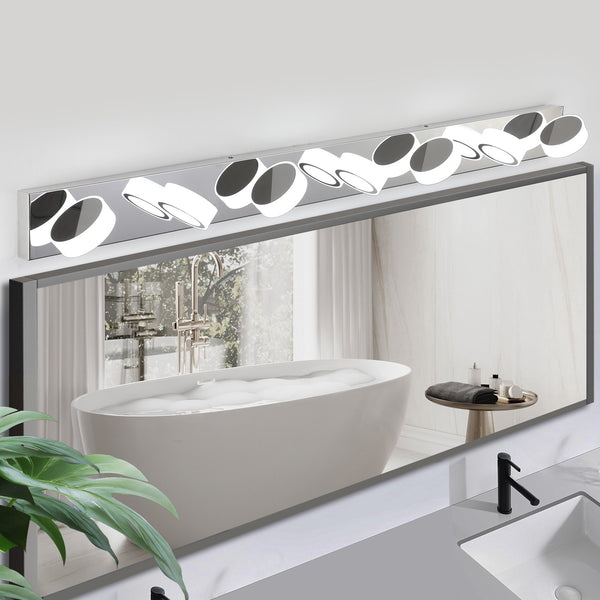 English Elm 52" Modern 7-Light Led Bathroom Vanity Light Fixture - Dimmable Chrome With Frosted Acrylic Shades W2312P374893