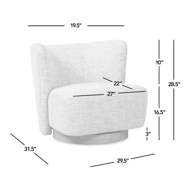 English Elm Jennifer Taylor Home - Miranda 30" Armless Swivel Accent Chair - Natural Gray Chenille, Curved Ergonomic Design & Ash Base B2719P277871