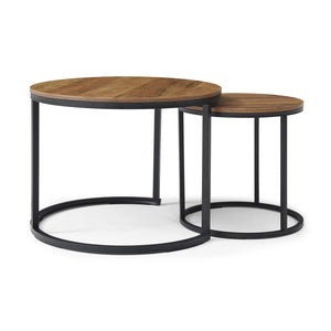 English Elm Set of 2 Walnut Nesting Round Coffee Tables - MDF Top & Sturdy Metal Frame, Modern Industrial Chic W1117P209519