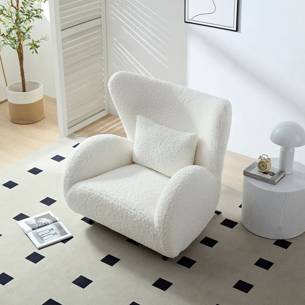 English Elm Modern Boucle Accent Chair Beige - Plush Sherpa Upholstered Armchair, Solid Wood Legs, Cozy Sponge Cushion, Stylish Living Room Statement Piece W2582P179714