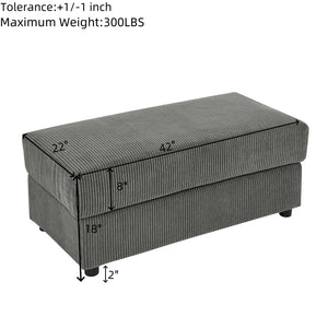 English Elm L-Shaped 4-Seat Corduroy Sofa With Ottoman & Storage, Deep Seat, Cup Holders, Modern Grey Comfort W1117S00216