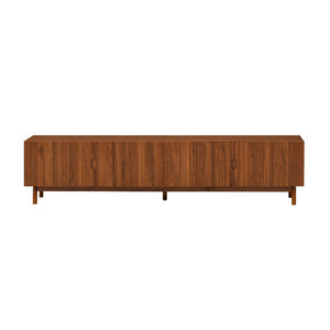 English Elm 87- Inch Rattan Media Console with Rubberwood Legs Four Cabinets Living Room N710P407809P