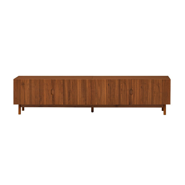 English Elm 87- Inch Rattan Media Console with Rubberwood Legs Four Cabinets Living Room N710P407809P