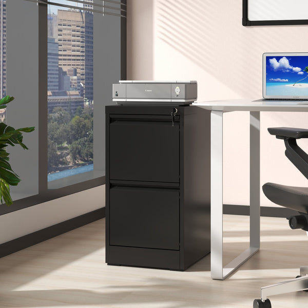 English Elm 2 Drawer Metal File Cabinet with Lock — Durable Steel Vertical Filing Unit, Anti-Tilt, Smooth Drawers, Adjustable Rails Black T2398P154414