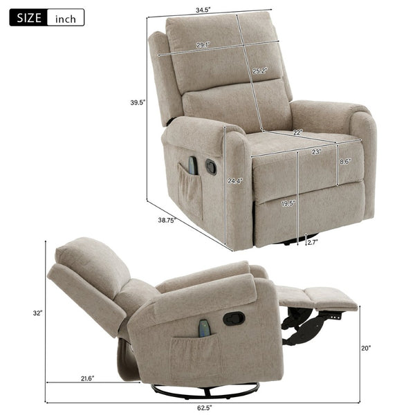 English Elm Manual Recliner Swivel Rocker Massage Chair Chenille Nursery and Living Room Seat Oatmeal N763P347287O