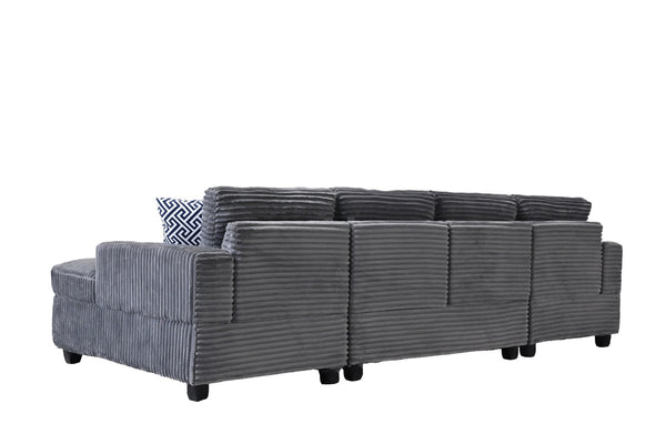 English Elm Multifunctional Corduroy Modular Sectional with Dual Chaise Cup Holders Living Room Dark Gray B2730S00072