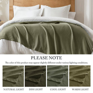 English Elm 1-piece King Cotton Woven Blanket Oeko-tex Certified Lightweight Layering Bedding Olive Green B035P408738