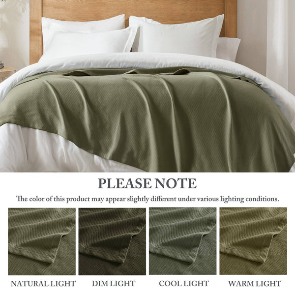 English Elm 1-piece King Cotton Woven Blanket Oeko-tex Certified Lightweight Layering Bedding Olive Green B035P408738