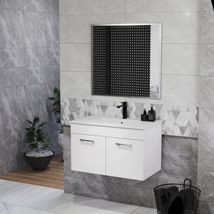 English Elm 32-Inch Bathroom Vanity Combo With Mirror & Sink - Wall-Mounted, Soft-Close Doors, Glossy White Finish W3151S00027
