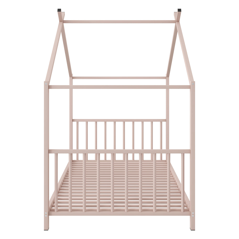 English Elm Twin Metal House Platform Bed with Slat Kit for Kids Sleepovers Sturdy Frame Elegant Silhouette 63.8"H Pink MF322835AAH