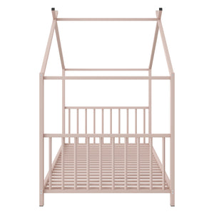 English Elm Twin Metal House Platform Bed with Slat Kit for Kids Sleepovers Sturdy Frame Elegant Silhouette 63.8"H Pink MF322835AAH