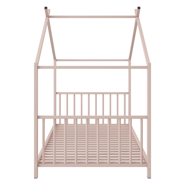 English Elm Twin Metal House Platform Bed with Slat Kit for Kids Sleepovers Sturdy Frame Elegant Silhouette 63.8"H Pink MF322835AAH