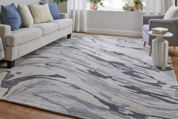 Feizy Rugs Dryden Hand-tufted Abstract Viscose/Wool Rug - Elegant Blue-green And Gray Design For Modern Spaces Blue,Gray,Taupe Viscose,Wool 8738790fblugrye10