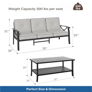 English Elm 4-piece Outdoor Steel Conversation Set Seats Five with Thick Foam Cushions Patio B082S00133