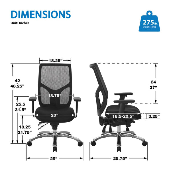 OSP Home Furnishings Progrid Ergonomic Mesh High-back Office Chair with Lumbar Support and Aluminum Base 99893-30
