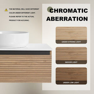 English Elm 30'' Floating Bathroom Vanity with Ceramic Vessel Sink and Soft Close Drawer W999S00359