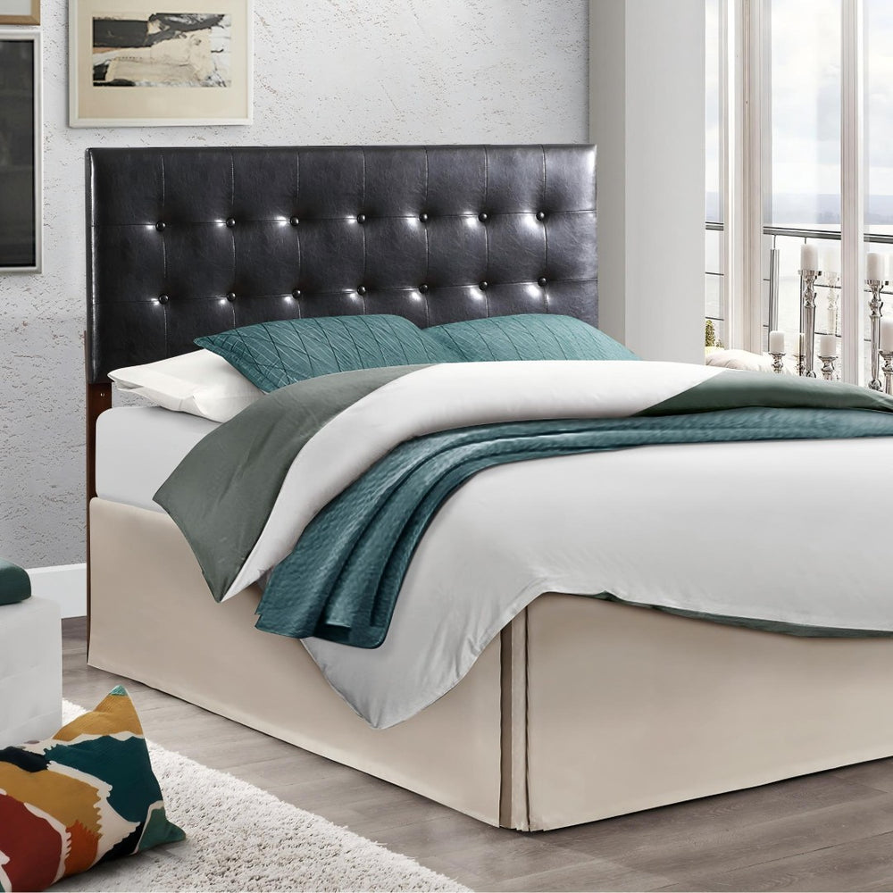 English Elm Super Nova Faux Leather Button Tufted Queen Headboard Elegant Tall Panel Bedroom B078112033