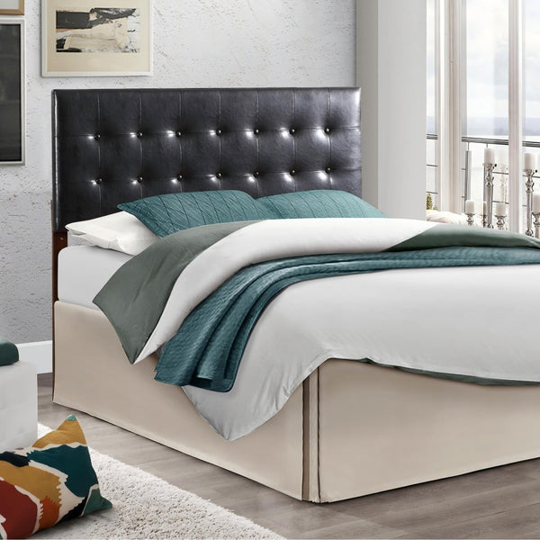 English Elm Super Nova Faux Leather Button Tufted Queen Headboard Elegant Tall Panel Bedroom B078112033